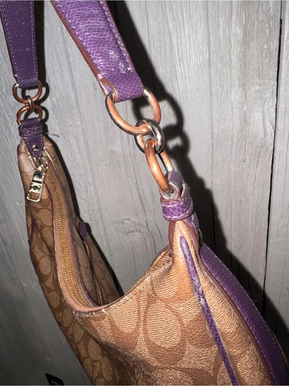 Coach Harley Hobo Bag Signature Canvas Purple Leather Trim F38267 June 2016 Y2K - Picture 9 of 10